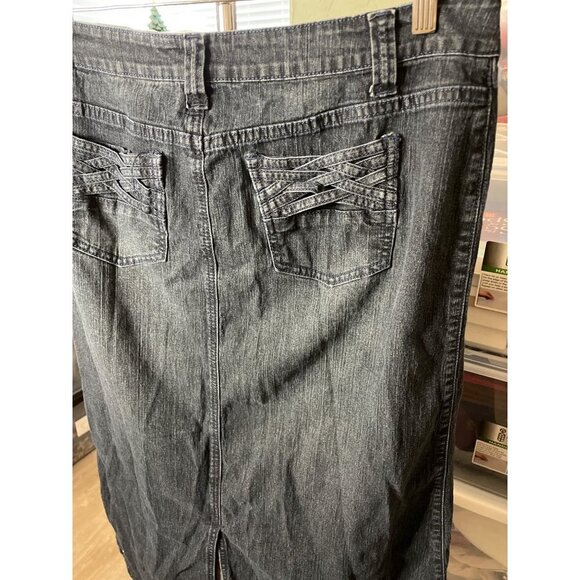 Cato Retro Long Woven Pockets Denim A Line Skirt Sz 10 - Picture 5 of 11